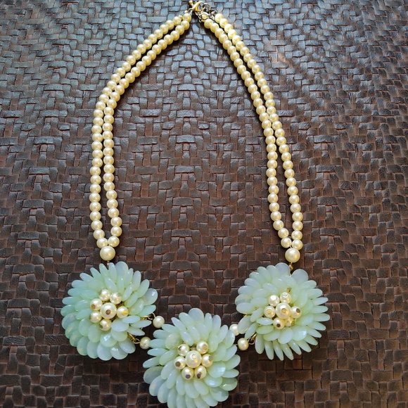 Faux Jade and Pearl Floral Fashion Necklace - Picture 9 of 11